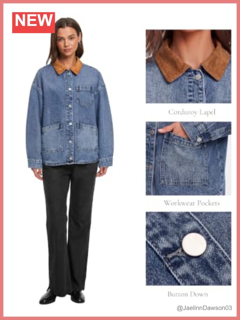 Women's Oversized Denim Jacket Button Down Jean Coat - Picture 5 of 5